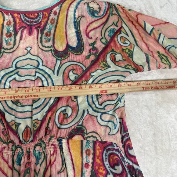 Johnny Was Silk Tunic Top Women's Size S Colorful Abstract Floral Boho Whimsical - Picture 8 of 9